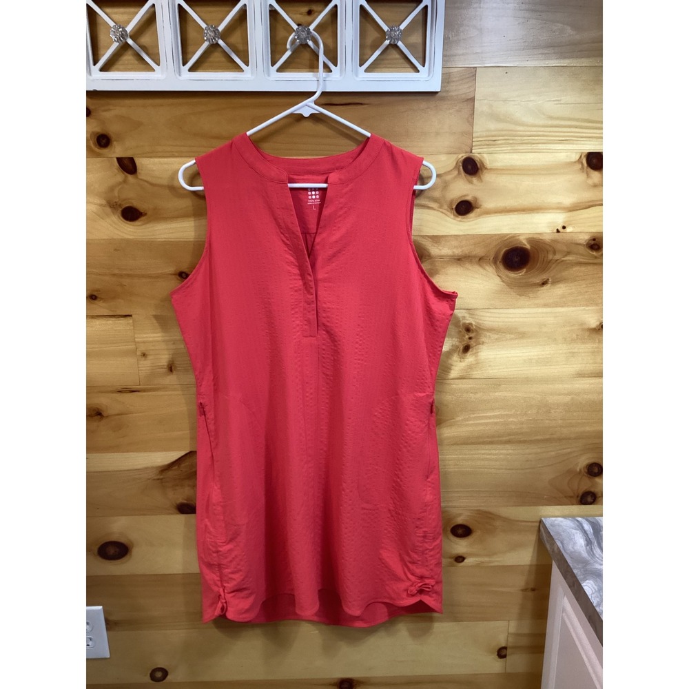 Title Nine Womens Nimblene Sleeveless Shift Dress Coral Red Pockets Size L
